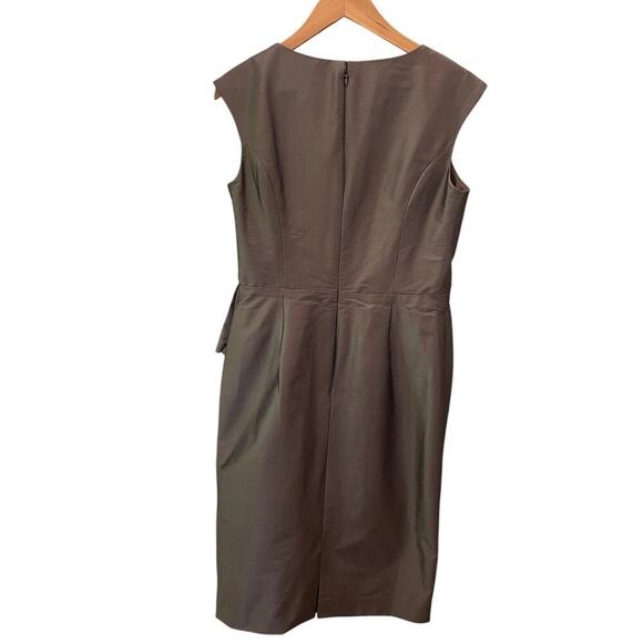 Evan Picone Size 6 Cocktail Dress | Y2K Draped Peplum, Taupe Silver Elegant Vibe - Picture 2 of 8
